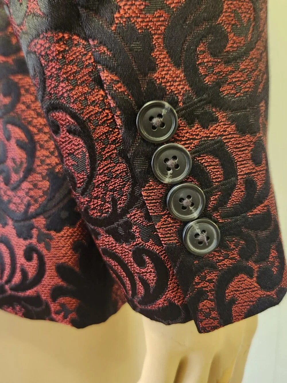brocade dinner jacket M men's red black formal INC